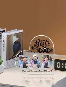 1 Piece Of Customized Children's Room English Letter And Heart-Shaped Photo Frame Handicraft, Ideal Choice For Mother's Day And Father's Day, A 3.9-Inch Heart-Shaped Acrylic Plaque For Dad's Birthday Gift From Daughter, Holiday, Autumn Decoration - Multicolor - View 6