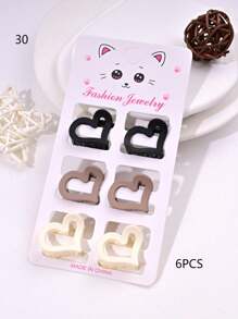 6pcs/Set Solid Color Casual Cute ABS Plastic Hair Clips, Butterfly, Flower, Heart, Square Design, Small Size Matte Black Bangs Claws, Princess Front & Side Bang Clips, Suitable For All Seasons Summer Hair Jaw Clip