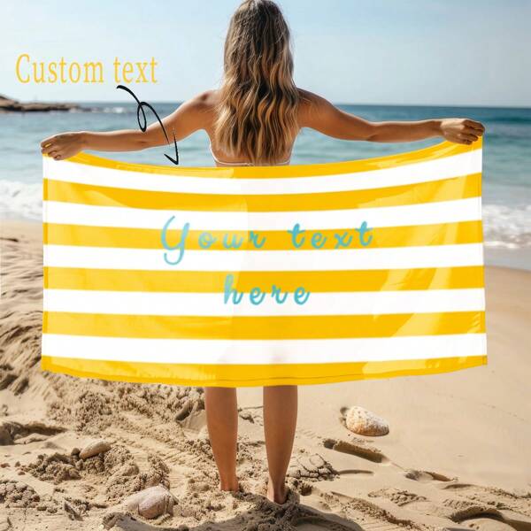Minimalist Striped Customized Beach Towel - Soft And Skin-Friendly Towel Fabric, Good Water Absorbency And Comfortable Feel. Classic Yellow And White Striped Design, Fresh And Versatile. Customizable Text Or Graphics In The Middle To Create A Unique Style. Available In Multiple Sizes, Suitable For Beach Fun, Home Relaxation, Or Outdoor Picnics. Lightweight And Portable, Practical And Fashionable, A Thoughtful Gift For Yourself Or Loved Ones