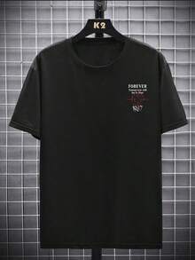 Camiseta Casual de Verano para Hombre de Cuello Redondo y Manga Corta con Estampado de Pentagrama - Negro - Ver 4