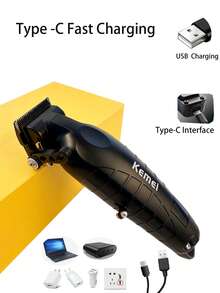 Kemei KM-2290 新款电动理发器专业无绳理发器理发器渐变剪发器电动理发套装男士日常使用礼物男士生日父亲节礼物 - 黑色 - 查看 4