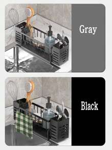 1 pezzo Porta-spugna multifunzionale per lavello da cucina - grigio/nero, porta-spugna, portaoggetti per spazzola di pulizia, organizer