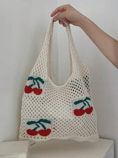 Bolso de mujer de punto hueco de moda, un bolso informal femenino, un bolso de ganchillo simple, un bolso de compras para damas y un bolso de playa para vacaciones de verano en la playa. Es un bolso de hombro liviano y plegable, adecuado como mochila escolar para graduados
