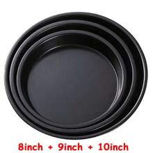 6-10inch Black Carbon Steel Circular Pizza Baking Tray Anti Stick Cake Baking Pan Microwave Oven Baking Tray Pie Tray Cookie Trays For Kitchen Restaurant