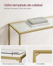 Mesa de Consola, Mesa de Entrada, Extremo del Sofá,35 x 100 x 80 cm, Tablero de Vidrio Templado, Marco de Metal, Patas Ajustables, para Salón, Entrada, Pasillo, Dorado Pálido y Transparente - Dorado - Ver 3