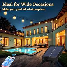 太阳能灯串,暖白光灯泡,带遥控器,7米/10米/15米/20米可选长度,防碎灯泡,可调光和定时,多种照明模式,E12灯头,防水,太阳能供电,适用于户外庭院、派对、露营、花园、泳池、阳台照明 - 太陽能燈串 - 查看 3