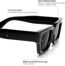 Square Men Women Fashion Thick Rectangle Glasses Shades Designer Style - A-black - View 2