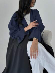 Long Sleeve Color Block Open Front Abaya Coat, Loose Casual Abayas, Spring/Summer For Women