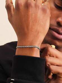 2件套18K镀金不锈钢扭链手链项链套装，男士简约风格，适合运动和时尚配饰