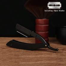 Men's Straight Razor, With 10pcs Replaceable Stainless Steel Blades, Manual Shaver With Aluminum Handle & Storage Bag, Portable Foldable Shaver For Home Use & Barber Razor, Gift For Father Day & Boyfriend, Valentine's Day, Christmas