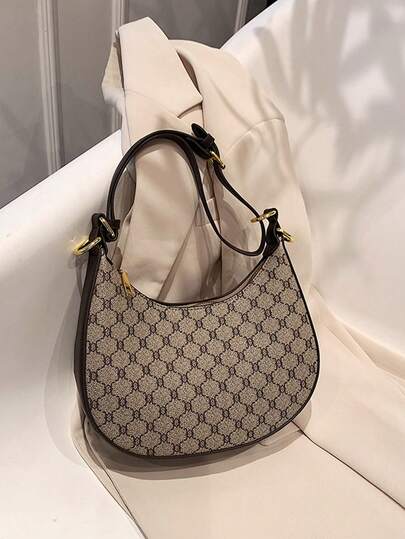 حقيبة كتف/حقيبة جانبية نسائية ، حقيبة كاجوال متعددة الاستخدامات بطبعة زهرية هلالية، مناسبة للخروجات والسفر والتسوق