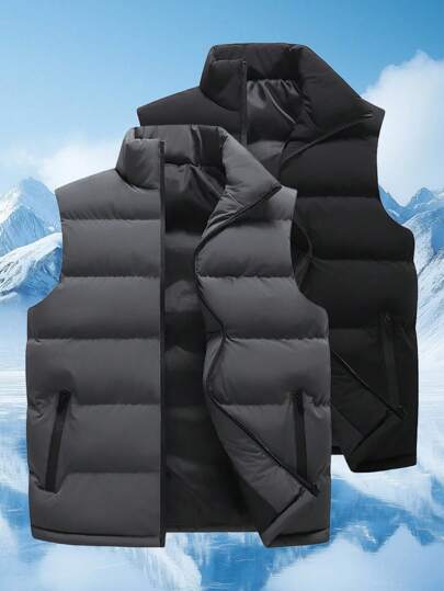 Chaleco de invierno para hombre para exteriores - Chaleco forrado térmico a prueba de viento para senderismo y calor en clima frío