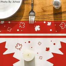Caminho de mesa com folhas de bordo para o Dia do Canadá, decoração de mesa de jantar e cozinha para festas em casa