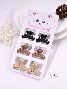6pcs/Set Solid Color Casual Cute ABS Plastic Hair Clips, Butterfly, Flower, Heart, Square Design, Small Size Matte Black Bangs Claws, Princess Front & Side Bang Clips, Suitable For All Seasons Summer Hair Jaw Clip