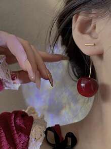 3 pares de pendientes elegantes con colgante de cereza en forma de fruta roja, un conjunto exquisito y de alta gama ideal para usar en reuniones, días festivos y para el uso diario