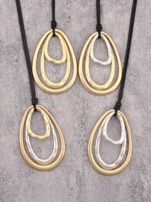 1 Stück modischer, eleganter ovaler, wassertropfenförmiger, übertriebener Metallkette, unisex multi-schleifiges asymmetrisches geometrisches Design, personalisierte Kette mit schwarzem Wachsseil und langer Kette, Geschenk für Freundin, Mutter oder Geliebte