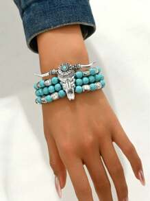 1 colar estilo boho com contas turquesa multicamadas