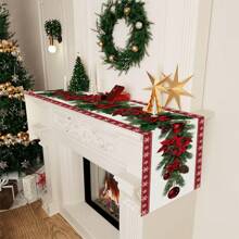 1 Stück Tischfahne mit Mustern von Weihnachtsbaum, Weihnachtsglocke und anderen Weihnachtselementen, hergestellt aus 72 Zoll gestrickter Polyesterfaser, verwendet für Tische bei Feiern, Heim- und Küchendekorationen sowie als Geschenk