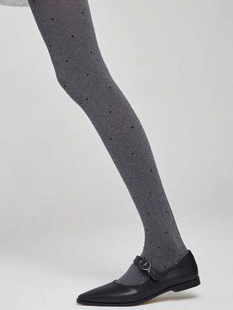 1pc Velvet Black Polka Dot Pantyhose, Vintage Fashionable Wear, Grey Tights, Cozy