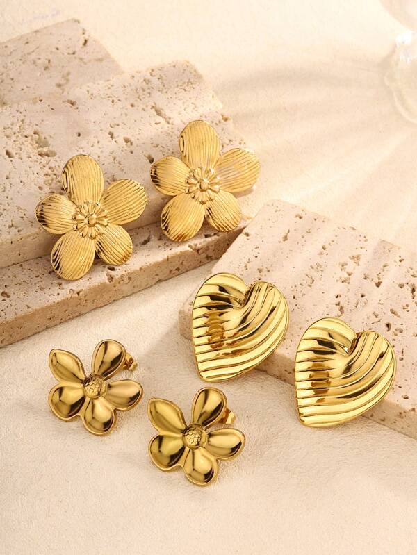 1 Pair/3 Pairs 2025 Fashion Elegant Metallic Texture Sakura Earrings, Vintage High-End Romantic Floral Stud Earrings