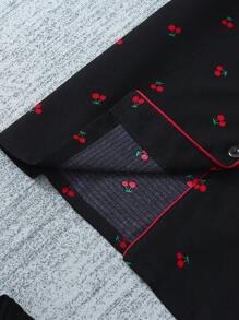 Set de 3 piezas con cárdigan de manga corta con volantes, pantalones cortos y pantalones de pijama con estampado rojo de cerezas, para vacaciones