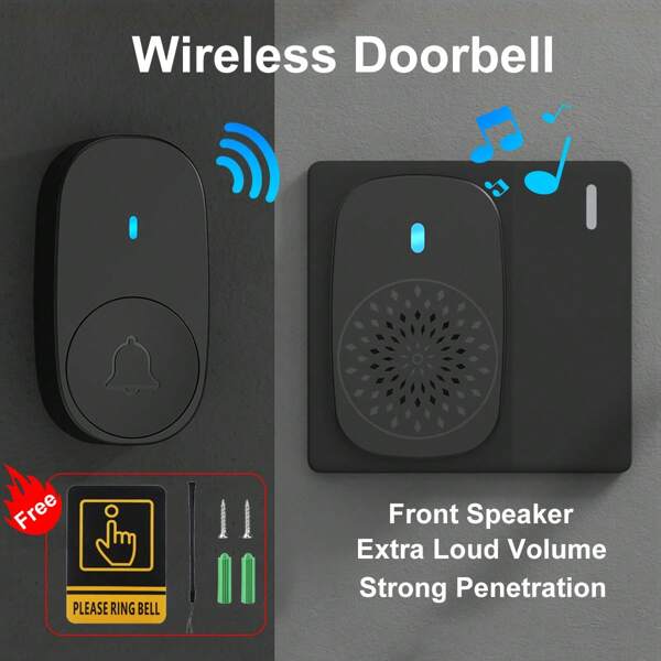 Wireless Doorbell Kit, Built-In Receiver With 1050ft Working Range, 5 Volume Levels, 38 Ringtones, LED Flashing Light, Easy Installation And Use