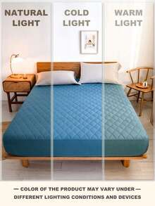 1pc Waterproof Quilted Fitted Sheet Protector Set, Fits Queen/King Size Bed, Soft, Dust-Proof, Removable & Machine Washable - Blue - View 7