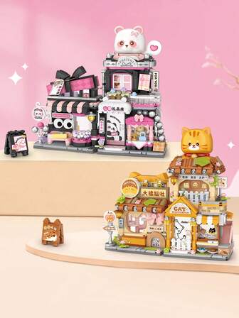 LOZ Panda Changeable Street Building Blocks, Big Orange Cat Social Assembled Block Model, Gift Shop Living Room Blocks Decor, Birthday Gift, Event Party Favors, Best Holiday Gift