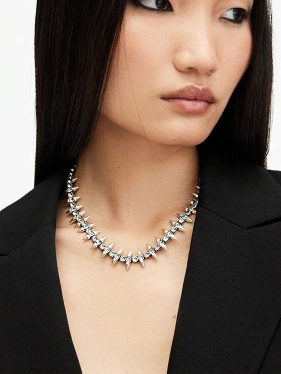 1 Stück gezackter Halskette mit Kristall Dekor, stilvoller Hip Hop Choker Halskette für Frauen
