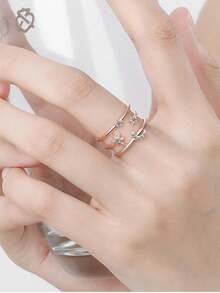 1 件女士可调节方晶锆石星月设计戒指，奢华水晶戒指首饰 - 彩色 - 查看 7