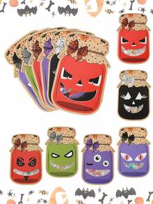 12 件万圣节鬼脸图案卡片糖果袋套装、不给糖就捣蛋卡片礼品袋、万圣节派对装饰、万圣节不给糖就捣蛋装饰、万圣节快乐装饰、万圣节装饰、家居派对礼物、节日派对礼品