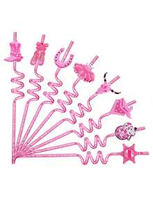 8 件粉色牛仔吸管牛仔派对礼品可重复使用塑料 8 件西部牛仔生日派对装饰马派对用品，可重复使用透明吸管，适用于冰茶、果汁、牛奶、鸡尾酒、冷饮、饮品和工艺品，适用于日常、生日派对、婚礼、周年纪念派对装饰派对用品家居用品、厨房、礼物 - 彩色 - 查看 1