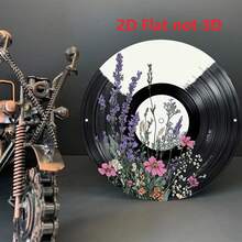 8x8英寸圆形金属墙饰，采用黑胶唱片设计，金属花环装饰，适合家居和花园悬挂装饰，复古唱片造型，铝制标牌，金属户外装饰，完美的房间装饰，孔径如图所示