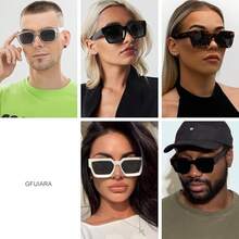 Square Men Women Fashion Thick Rectangle Glasses Shades Designer Style - Black Leopaed/Gradient Grey - View 3
