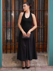 Andrea Bello 女士度假休闲约会日常装 V 领荷叶边 A 字紧身白色连衣裙