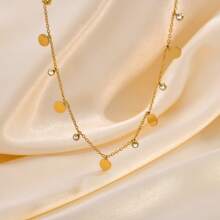 1 pieza Collar con colgante de acero inoxidable chapado en oro de 18 quilates y piedra de circonita cúbica para mujeres, adecuado para el trabajo, citas y fiestas