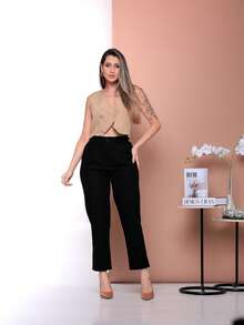 Elegant Twill Dress Pants With Elastic Waistband At The Back C3038 - màu đen - Xem 3