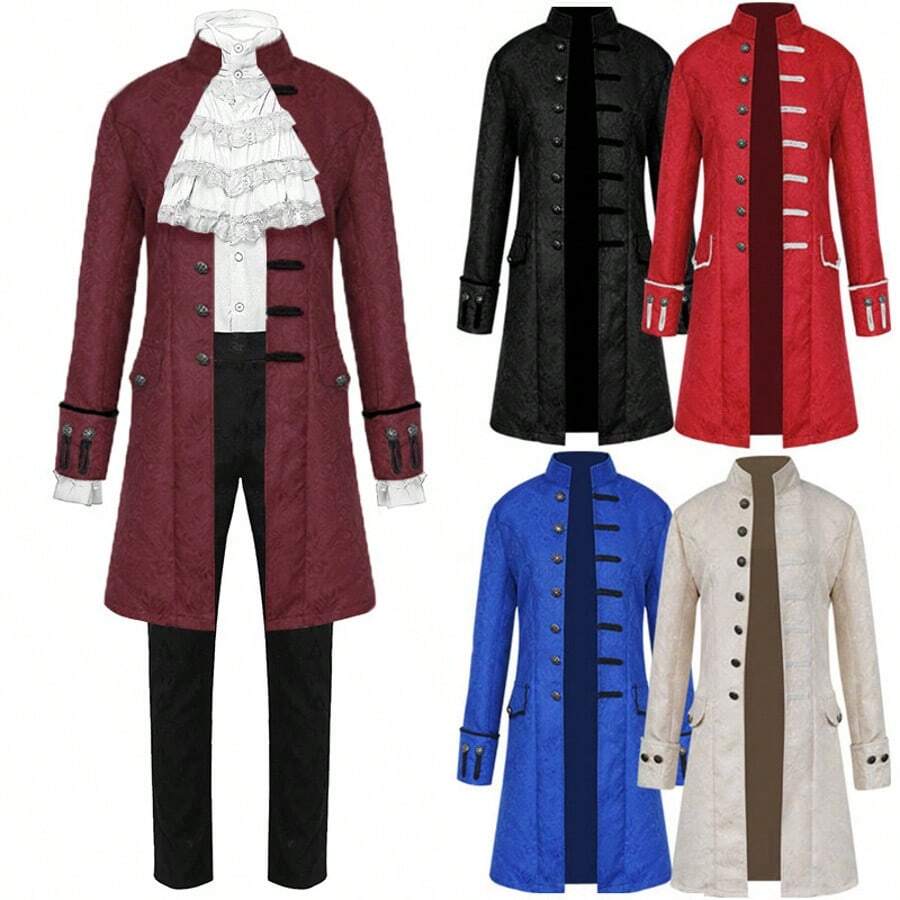 New Medieval Men's Suit Solid Color Performance Suit Jacquard Jacket Retro Stand Up Collar Gift Clothing - Black - View 1