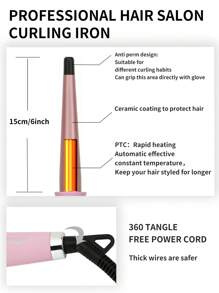 QHDJE 1pc QHDJE Adjustable Temperature Rotating Cord Constant Temperature Hair Styling Curling Iron 25-13mm Cone Barrel With 1 Pair Clips, 1 Pair Gloves Included