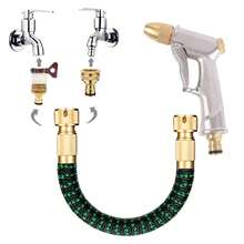 1 Stück Hochdruck Gartenschlauch Set mit 3X ausdehnbarem Rückzugsschlauch - aus strapazierfähigem Gummi, mit europäischen und amerikanischen kompatiblen Anschlüssen, geeignet für Outdoor-Reinigung & Autowäsche, Autowaschaccessoires, multifunktionales Garten Set, elastisches Schlauchdesign, Gartenschlauch