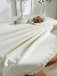 1pc Beige Round Tablecloth, Minimalist Solid Color Thickened Dust-Proof Tablecloth Suitable For Holiday Gatherings, Daily Home Use And Tabletop Decor