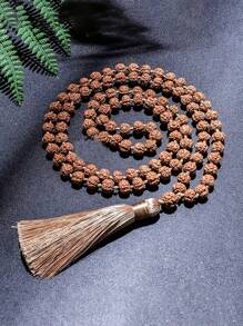 Colar de rosário com contas de rudraksha de 7-8 mm, japamala, 108 contas mala, meditação, ioga, joia abençoada para mulheres e homens, estilo retrô