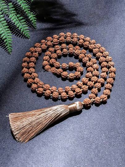 Rudraksha Beaded Japamala Necklace 108 Mala Rosary Meditation Yoga Blessing Tassel Jewelry For Women And Men Retro Style