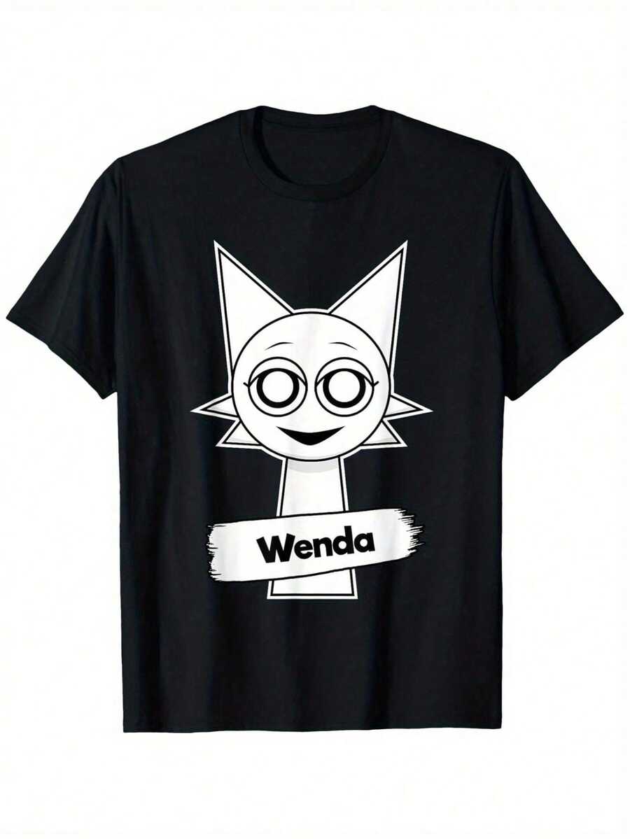 Wendy'S Sprunki Wenda Graphic T-Shirt - 100% Cotton, Stretchy, Crew Neck T-Shirt For Boys And Girls - Perfect For Christmas, New Year's Day, Valentine's Day, And Birthday Gifts, All-Season T-Shirt|   Casual Round Neck|   Application Detailed Shirt, Cute T-Shirt - Black - View 1