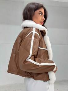 Quilted Leather Jacket With Removable Fur Collar - Winter 2025 - 棕色 - 查看 2