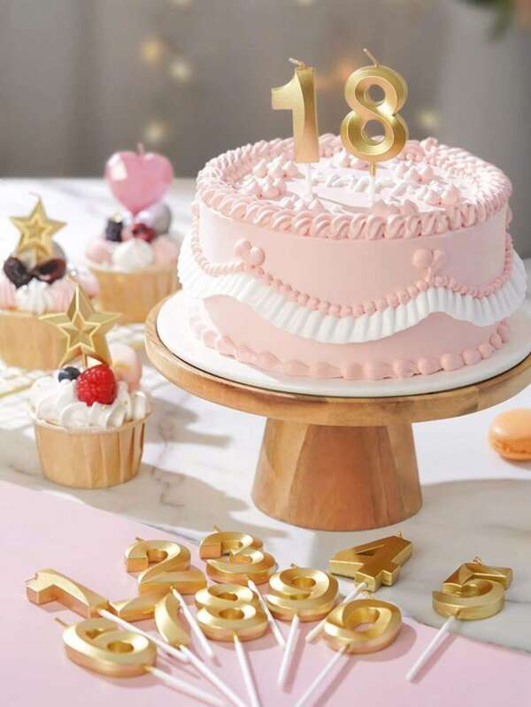 1pc Opera House Digit Birthday Candle, Age Number Cake Decorative Candle For Baking Cakes, Party Supplies, 0-9 Number, Gold Candles