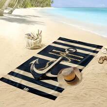 1pc Nautical Striped Anchor Print Beach Towel - Soft, Lightweight, Sand-Proof, Quick-Drying Microfiber, Suitable For Travel, Swimming, Surfing, Yoga, Camping And Beach Accessories, Beach Essential | Modern Towel | Lightweight Beach Towel Beach Essentials - Multicolor - View 11