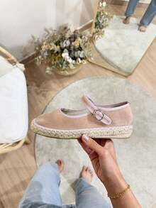 Alpargatas planas para mujer, punta redonda y cierre de Hebilla, adecuadas para vacaciones y diarias - DESNUDO - Ver 3