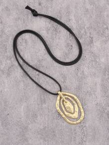 1 Stück modischer, eleganter ovaler, wassertropfenförmiger, übertriebener Metallkette, unisex multi-schleifiges asymmetrisches geometrisches Design, personalisierte Kette mit schwarzem Wachsseil und langer Kette, Geschenk für Freundin, Mutter oder Geliebte