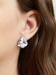 1 Par de Brincos de Botão de Pérola Falsa Estilosos e Minimalistas, Brincos de Qualidade Fashion em Aço Inoxidável Acessíveis, Adequados para Mulheres, Uso Diário, Casual, Presentes